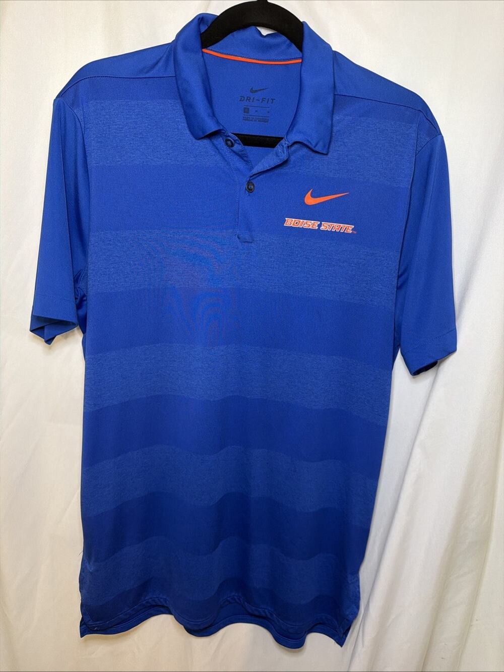 NIKE Dri-Fit Boise State Broncos Polo Shirt Mens M Blue Striped NCAA Football